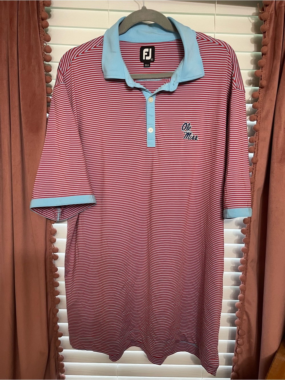 FootJoy Ole Miss Red & Light Blue Striped Polo Shirt